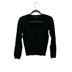 Zara Pullover Sweater Top Women's Size Small Black Cotton Nylon Blend Scoop Neck